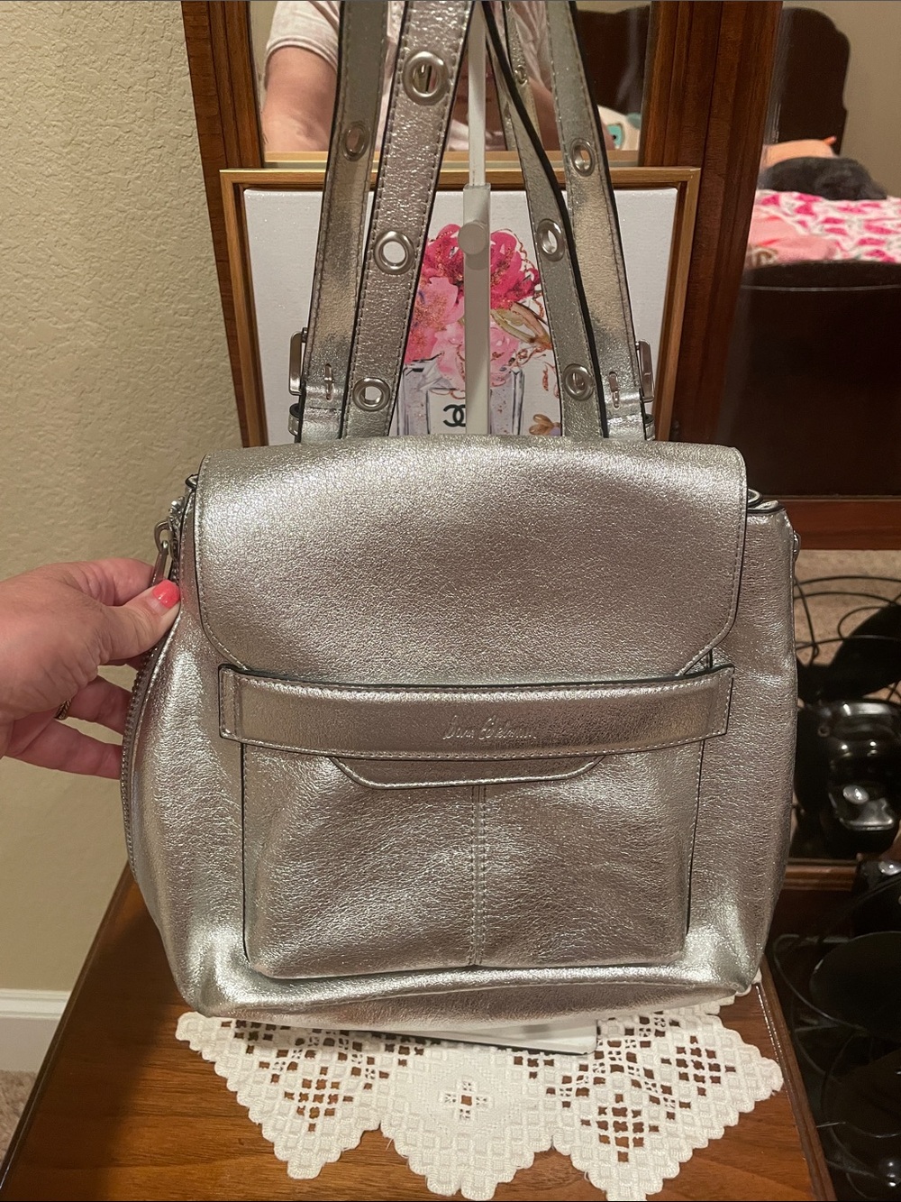 Sam Edelman Silver Metallic Backpack Tote
